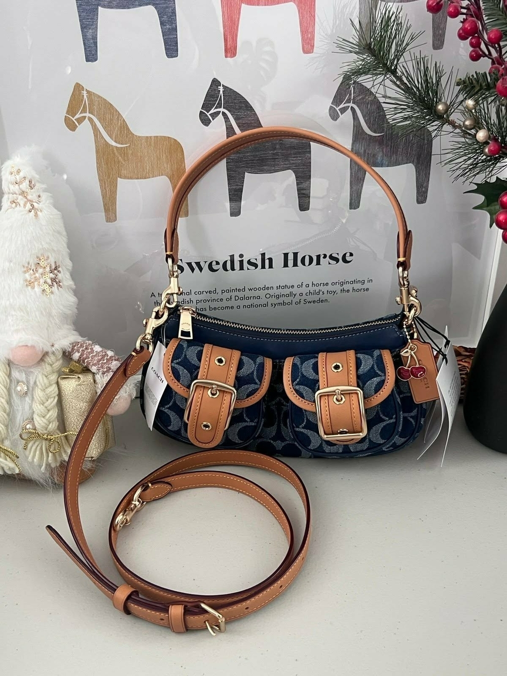 💙 Coach Denim Buckle Shoulder Bag NWOT Y2K Signature Purse